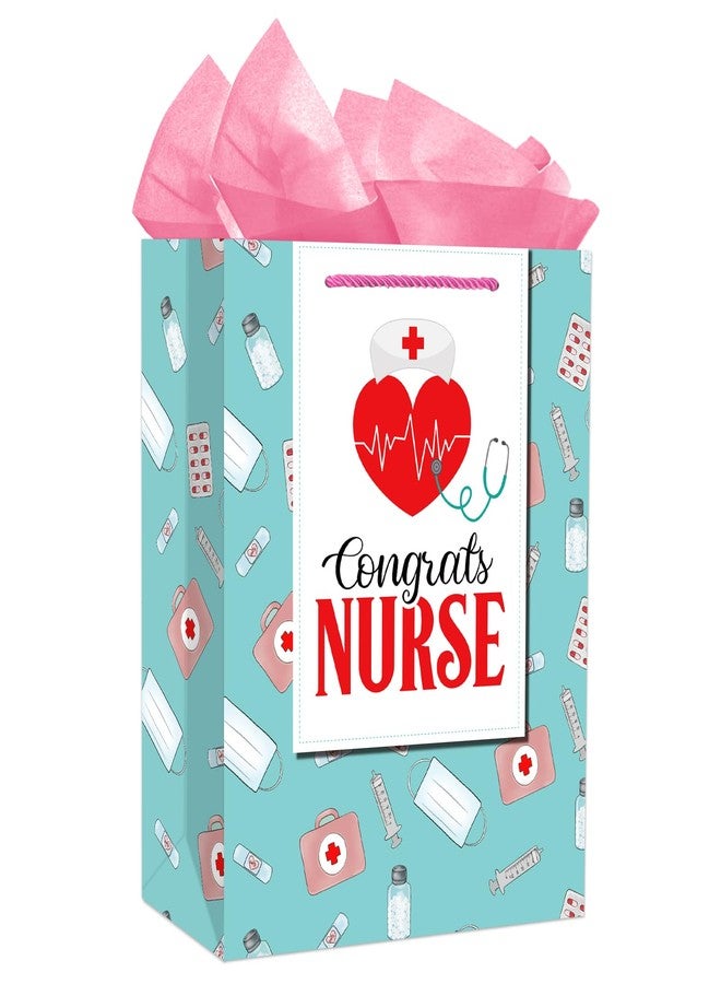 PETCEE Nurse Graduation Gifts Bag - Congrats Nurse Gift Bag with Tissue Paper for Her 11.5" Large Nursing School Graduation Gifts for Grads Medical School Graduates Social Worker Party Supplies - Image 1